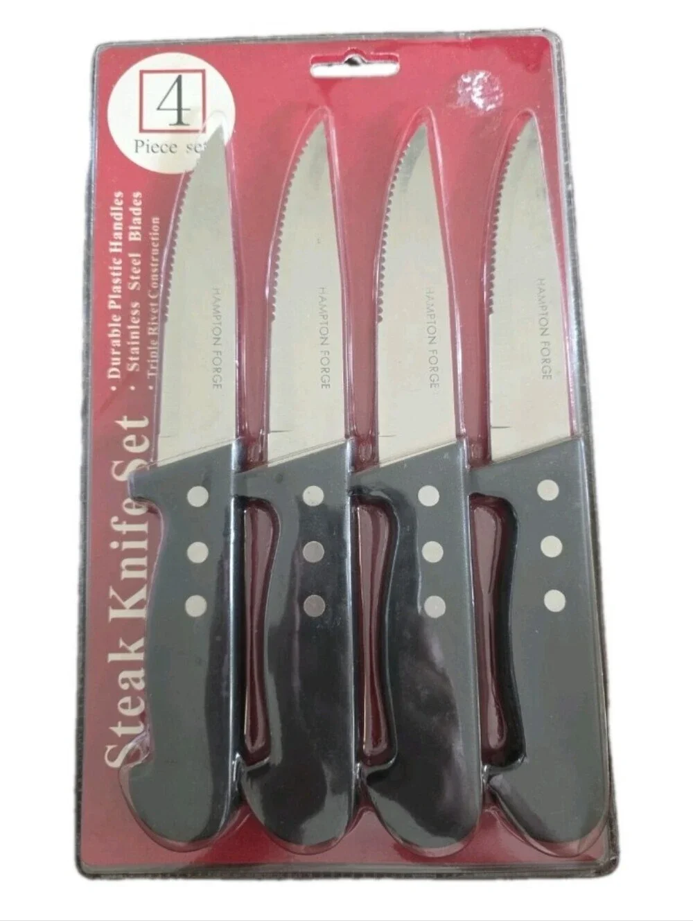 Hampton Forge 4 Piece Steak Knife Set Triple Rivet Serrated Edge Cutting Tools